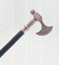 New Copper Antique Finish Viking Axe Handle Walking Stick 3Fold Black Wood Cane