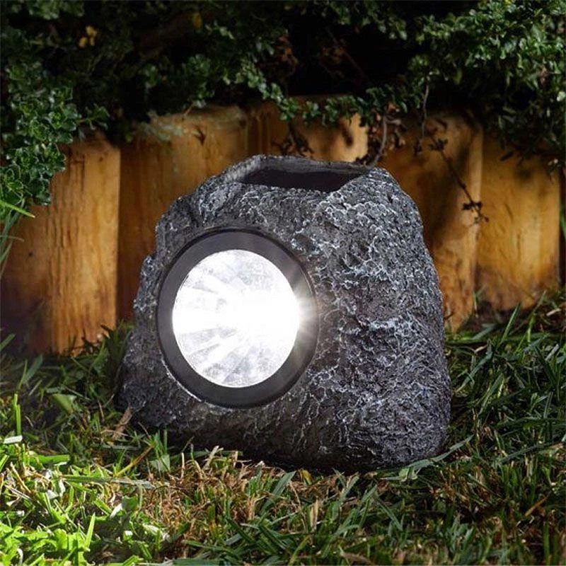 Solar Power Rock Spotlight Decorative LED Stone Effect Outdoor Garden Light x 4 - Image 2 of 2