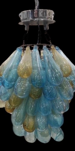 Lampadario Murano Vintage in Vetro Soffiato – Gocce Blu e Ambra – 1 Luce Central - Bild 6 von 8