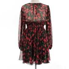 Dolce & Gabbana NWT Cherries Semi-Sheer Dress Size 42 US 6 Red & Black 100% Silk