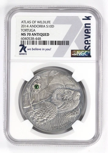 Atlas of Wildlife 2014 Andorra S10D Tortuga NGC MS70 Antiqued