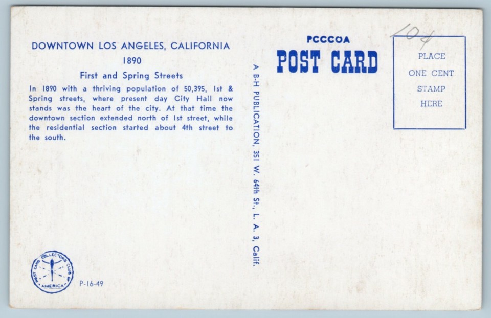 Postcard CA Downtown Los Angeles California First & Spring Streets 1890 Scene eBay