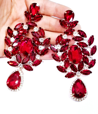 ピアス Cherry Crystal Clip-On Earrings CLIP ON Earrings Rhinestone Crystal Oversized Red Drop