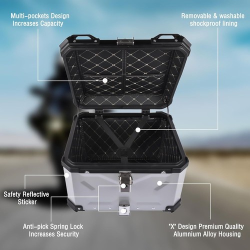 55 Liter Motorrad Alu Top Case BOX XB55 Aluminium Alloy Siber+Unteres Rack - Bild 5 von 9