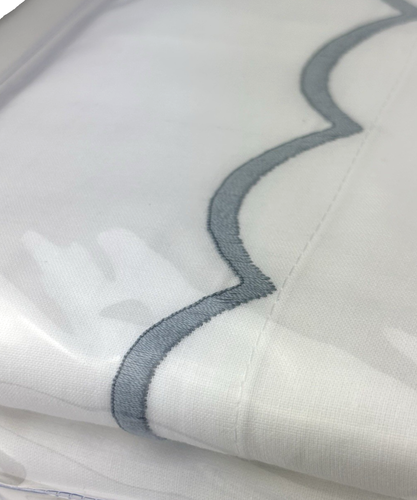 Juego de Sábanas MAURIZIO Italia REINA Blanco 100% Algodón Italia Azul Gris Festoneado - Imagen 10 de 12