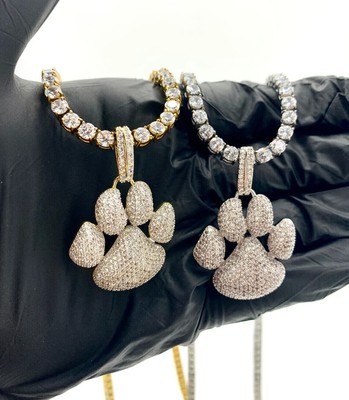 6CT Round Cut Moissanite Dog's Paw Pendant Necklace14K Two Tone Gold Plated