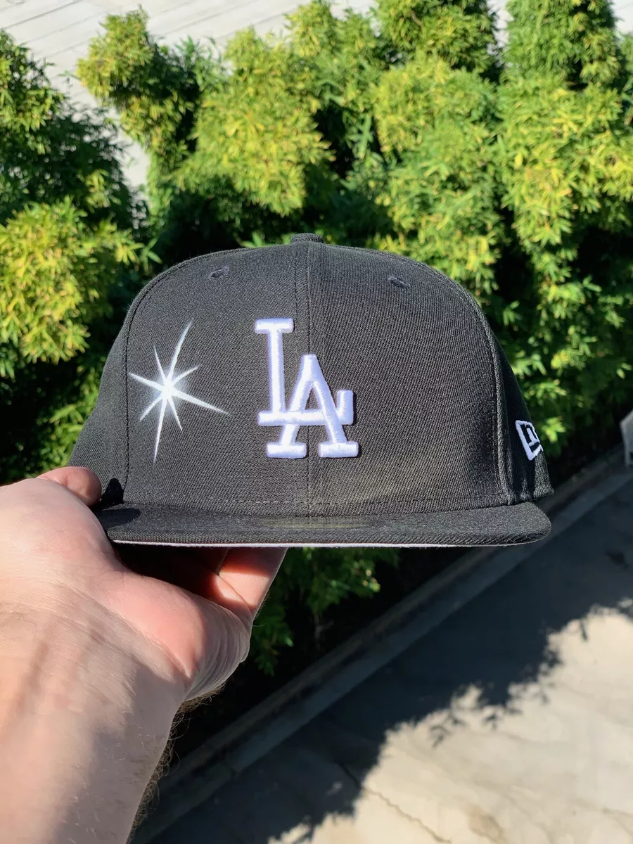 🔥Black Ay El Ay En LA dodgers Fitted Cap Size 7 1/4 IN HAND SHIPS ASAP🚛