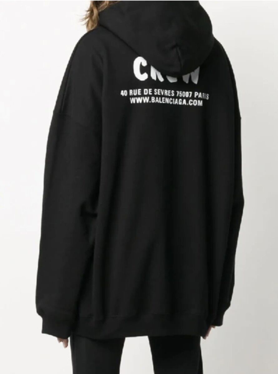 BALENCIAGA CREW OVERSIZE GRAPHIC ZIP HOODIE IN BLACK/ WHITE BALENCIAGA CREW OVERSIZE GRAPHIC ZIP HOODIE IN BLACK/ WHITE