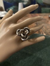 MODERNIST ISRAEL STERLING SILVER RING DIMENSIONAL FLOWER MULTI-DIRECTIONAL 7.5