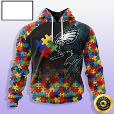 BG Autism Awareness Philadelphia Eagles Black Red 3D Hoodie