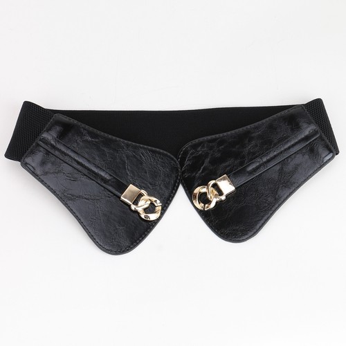Cintura donna larga elasticizzata vita corsetto cinch retrò catena oro elastico in vita - Foto 5 di 8