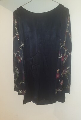 Kate Moss Topshop schwarz Tunika Top mit bestickten Blumen UK 8 EUR 36 US4 NEU