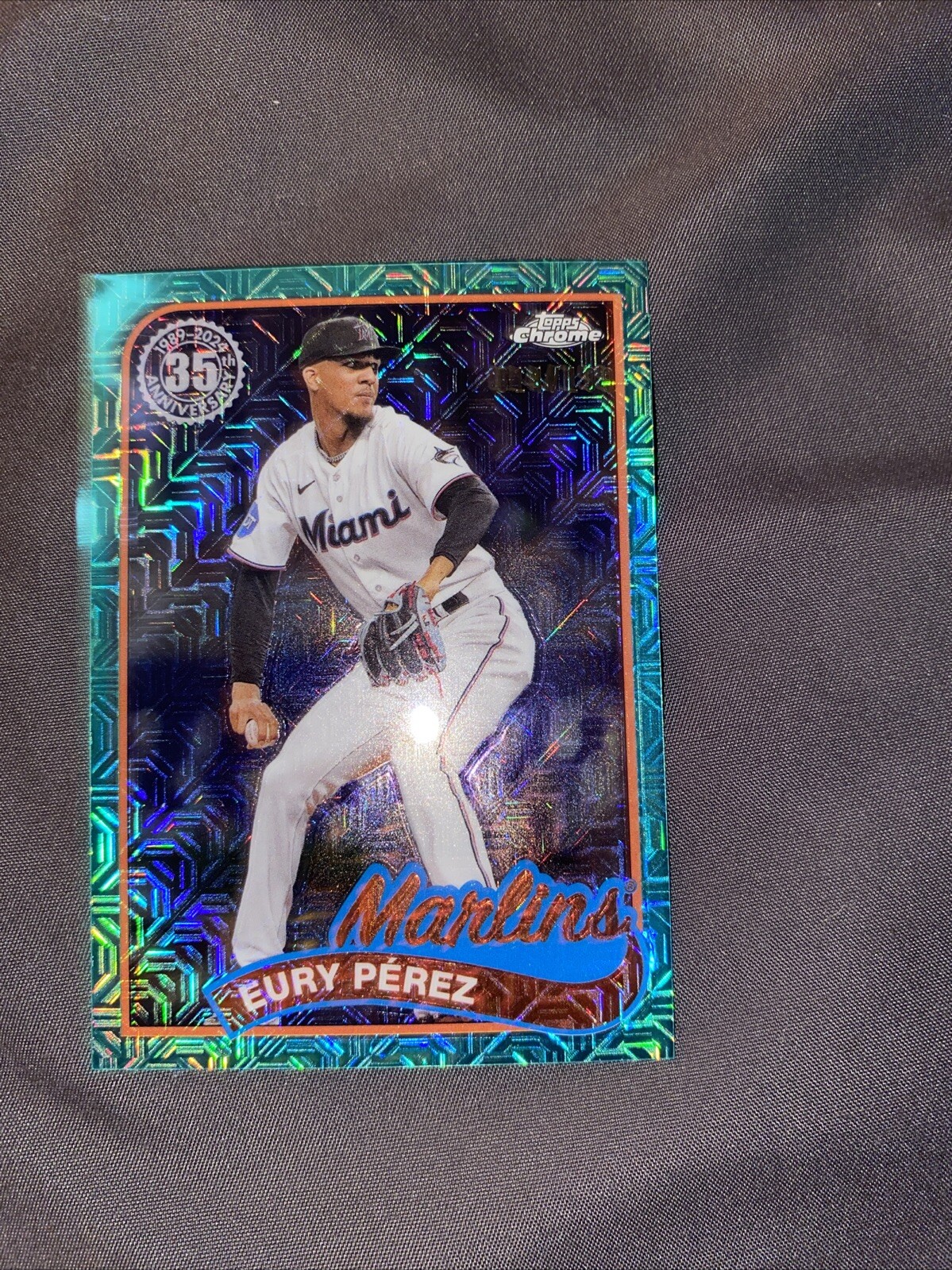 2024 Topps Series 2 Eury Perez 1989 Chrome Mojo Aqua Refractor /199