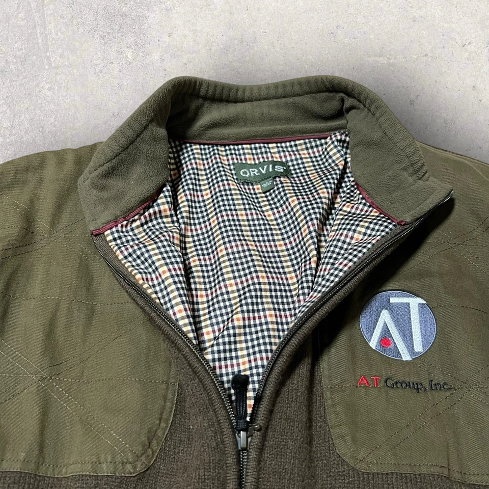 Vintage Orvis Military Sweater Mens Large Green Stretch Full Zip Wool Jacket - Image 3 of 4