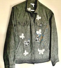 Mureli Gray White Butterflies Jacket Front Pockets 100 Cotton Sz S