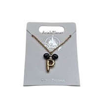 Disney Parks Mickey Mouse Ear Hat Rhinestone Letter P, Gold Tone Necklace