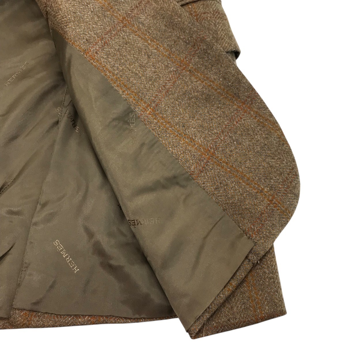 Used HERMES Check Pattern Tailored Jacket Brown S… - image 5