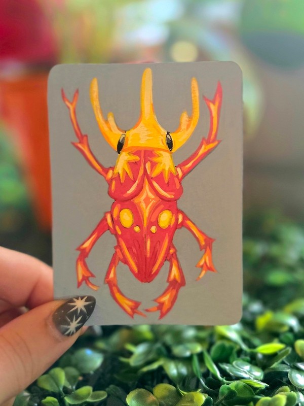 ACEO Original Insect Beetle Acrylic Painting Bug Art 10/16 Signed Ziggy Sands