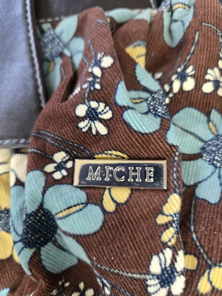 Concha de pana floral Miche para bolso clásico - marrón azul amarillo estampado de flores Foto 4 de 4