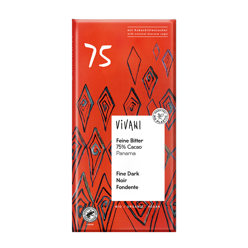 Vivani Fine Dark 75% Cocoa Chocolate 10x80g Coconut Blossom Sugar