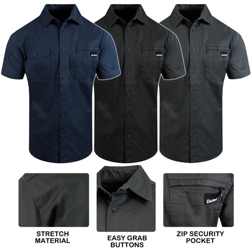 Twill Uniform Style Short Sleeve Men's Shirt Workwear Stretch Resists Oil Water