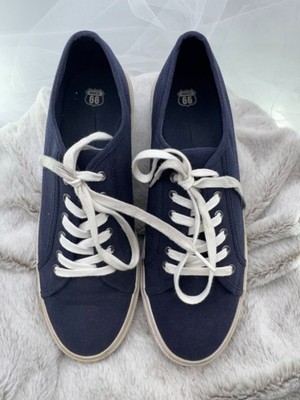 Route 66 Navy Canvas Lace-Up Sneakers With White Soles Size US 11