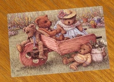 Janet Kruskamp Art - Amy's Teddy Bears Flower Garden Vintage 1996 Note Card 4ct