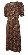 Boden Womens Yoke Detail Jersey Midi Dress Sz 10 Black Orange Red Floral Cottage