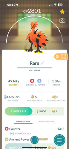 Pokémon Go Galarian Zapdos/READ DESCRIPTION