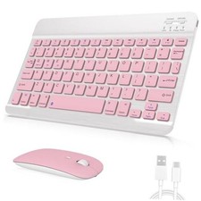 Rechargeable Bluetooth Keyboard and Mouse Combo, Universal Ultra-Slim Pink