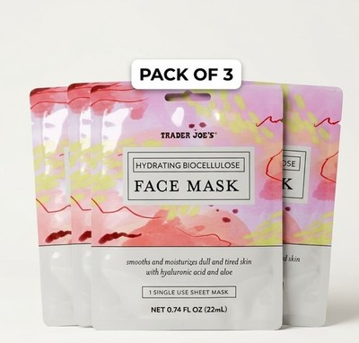 3 Pack Trader Joes Hydrating Biocellulose Face Mask Single Sheet Mask Hyaluronic