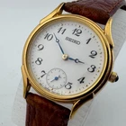 VTG Seiko Quartz Watch 7N07-6010 Women Gold Tone Small Second Leather New Batter