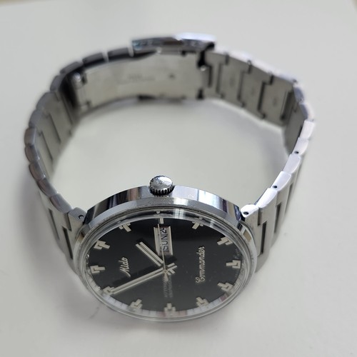 Vtg Mido Commander Automatic Datodate 8425 SS Mens Watch Black Dial Running - Picture 7 of 10