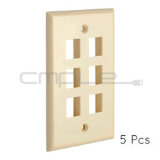 Keystone Jack Wall Plate 6 Hole Port Faceplate Network CAT5e CAT6 Ivory 5 Pack