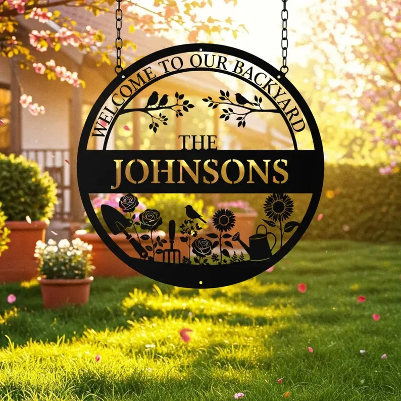 Personalized Garden Metal Sign, Custom Garden Decor, Backyard Wall Art