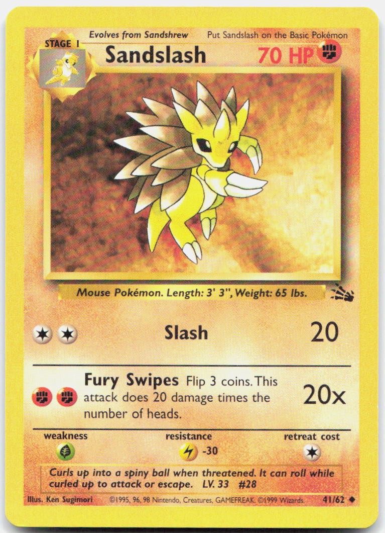 SANDSLASH 41/62 Uncommon Fossil Pokemon UNLIMITED