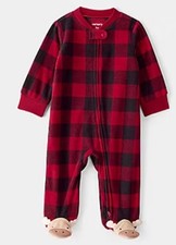 CARTERS RED/BLACK BABY FLANNEL PAJAMAS REINDEER FEET 6 Months UNISEX