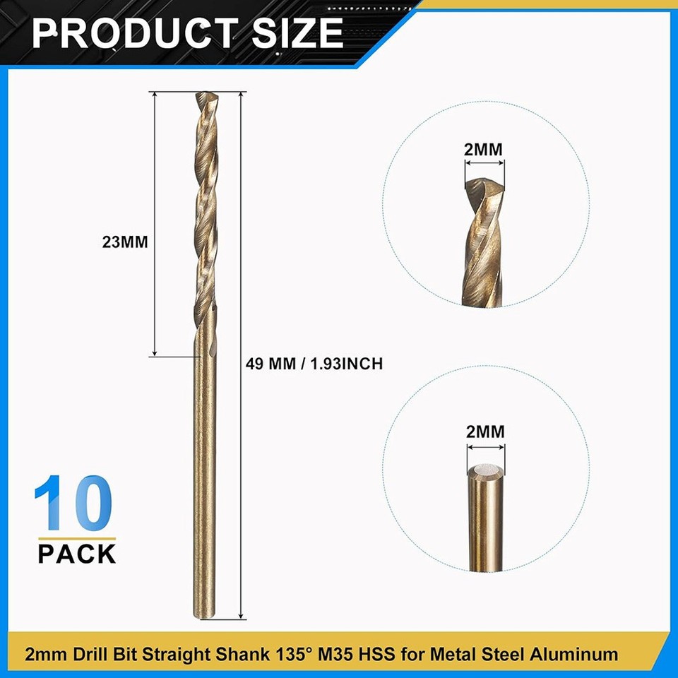 10PCS 2mm Cobalt Drill Bit Set M35 HSS Twist Bits for Hard Metal ...