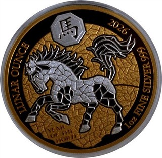 1 oz Rwanda 2026 PROOF GILDED YEAR of the HORSE LUNAR OUNCE