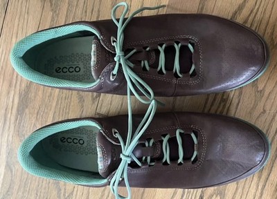 ECCO Women s Brown Leather Lace-Up Sneakers w/ Green Contrast Laces