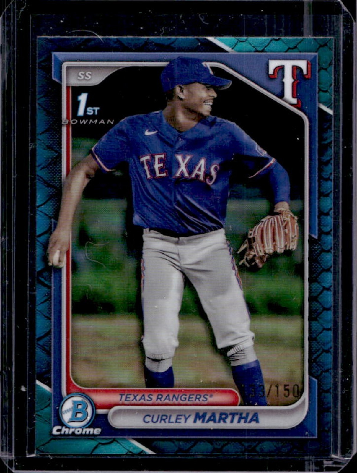 2024 Bowman Chrome Curley Martha Reptilian Blue Refractor 1st #/150 Rangers
