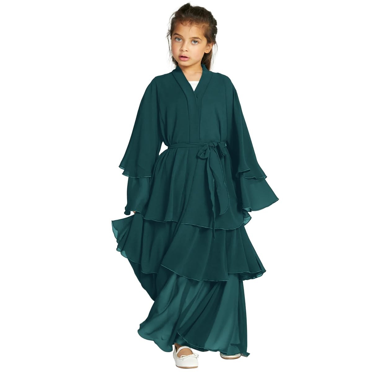 Muslim Girl Abaya Kaftan Dress Dark Green 7-8Y Long Sleeve Eid Ramadan Wear  | eBay
