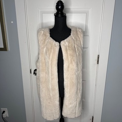 Calypso St Barth Women s Faux Fur Ivory Neutral Sleeveless Sweater Vest Size L