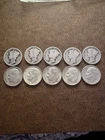 1964 90% Silver Dimes 5 Mercury And 5 Roosevelt Lot Of 10 Coins.Mixed Dates, #55