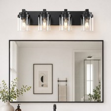 24'' LED Vanity 4 Light Glass Shade Bathroom Mirror Wall Sconce Black Fixture