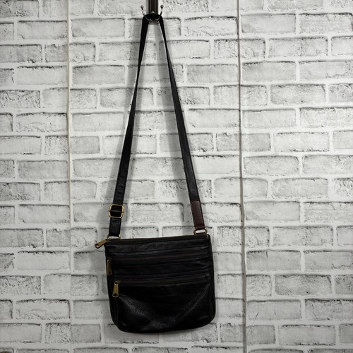 Fossil Explorer Triple Zip Traveler Crossbody Black Cowhide Leather ZB5