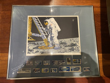 Paul Calle Signed Lithograph "Conquest of Space"?Framed w/ NASA Stamps