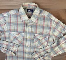 Vintage Levis Shirt Plaid 60s 70s Paper Thin Button Front Regular Fit Men Sz M