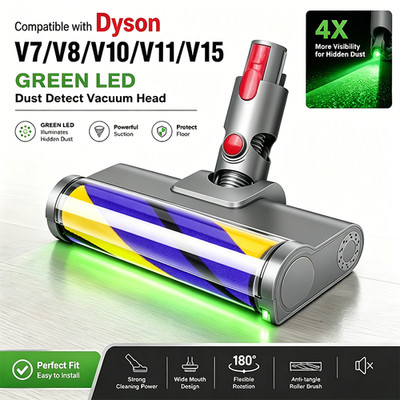 Upgraded Roller Cleaner Head for Dyson V15/V12/V11/V10/V8/V7 with Green Light
