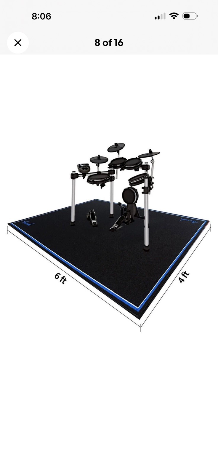 Black Drum Rug 4X6 FT Electrical Drum Carpet Non-Slip Soundproof Drum Pad Mat